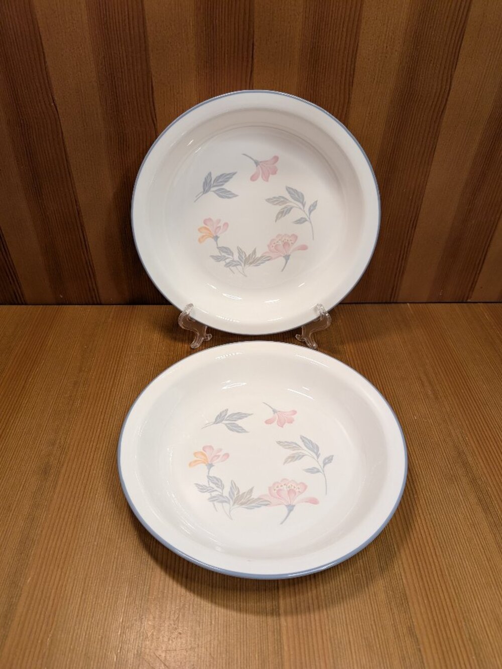 Lot of 2 Corelle PINK TRIO Pie Plate Pan Serving Server Platter 10.25” Set - EUC